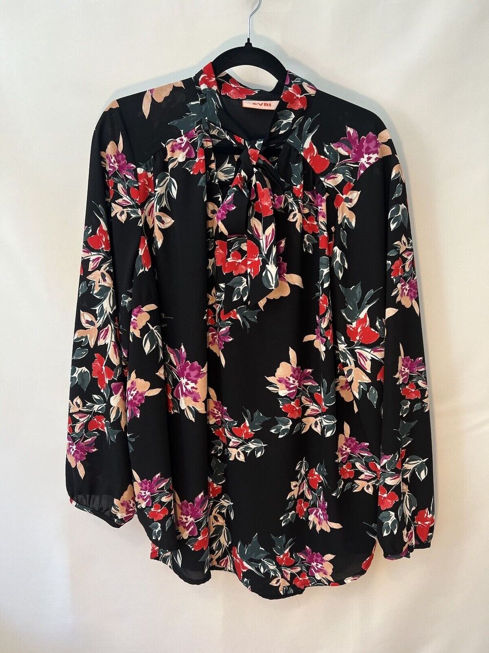 PLUS SIZE EVRI FLORAL TIE NECK BLOUSE WOMENS SIZE 1X EUC